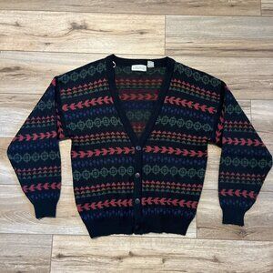 Men's VTG Sweater Graphix Knit Cardigan SZ MEDIUM Multicolor Aztec Grandpa Retro